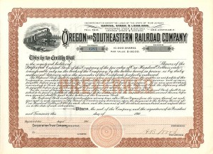 Oregon and Southeastern Railroad Co. - Unissued Stock Certificate